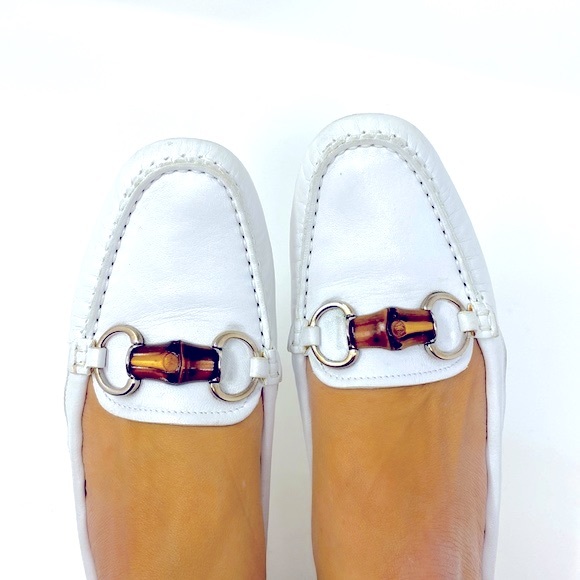 Gucci White Leather Bamboo Horsebit Loafers Size 37.5 - Picture 7 of 11